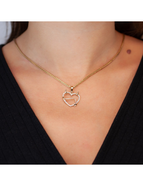 ZŁOTY WISIOREK SERCE Z ROGAMI Z CYRKONIAMI PR. 585 DIABEŁEK