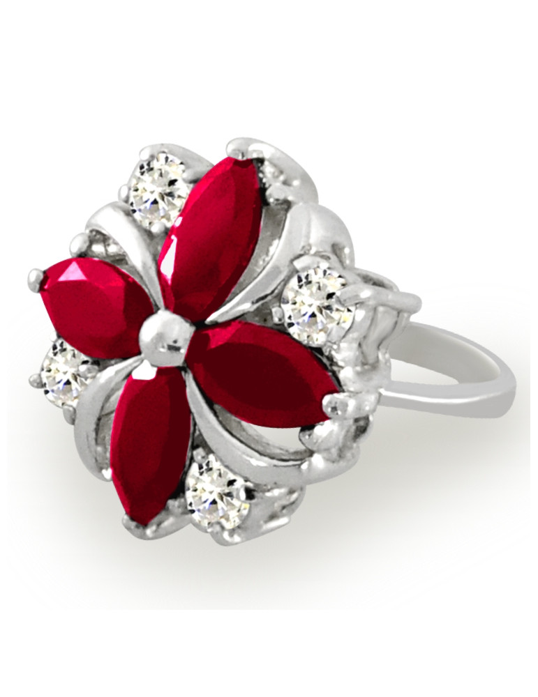 OKAZAŁY PIERŚCIONEK KWIAT Z RUBINAMI PR. 925
