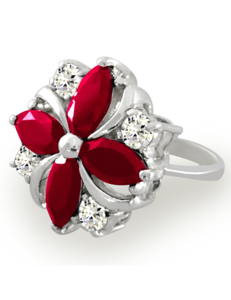 OKAZAŁY PIERŚCIONEK KWIAT Z RUBINAMI PR. 925