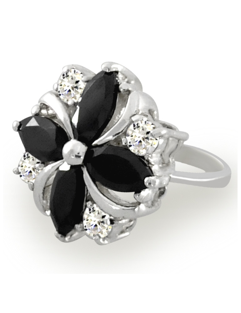 OKAZAŁY PIERŚCIONEK KWIAT Z CZARNYMI CYRKONIAMI ZE SREBRA PR. 925