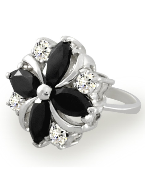 OKAZAŁY PIERŚCIONEK KWIAT Z CZARNYMI CYRKONIAMI ZE SREBRA PR. 925