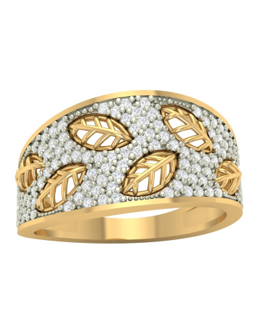 ZŁOTY PIERŚCIONEK AŻUROWE LISTKI ZŁOTO PRÓBY 585 Z CYRKONIAMI