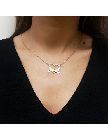 ZŁOTY WISIOREK SERCE Z GOŁĄBKAMI DLA ZAKOCHANYCH PR. 585