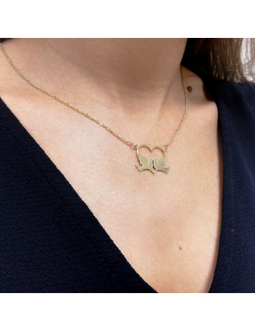 ZŁOTY WISIOREK SERCE Z GOŁĄBKAMI DLA ZAKOCHANYCH PR. 585