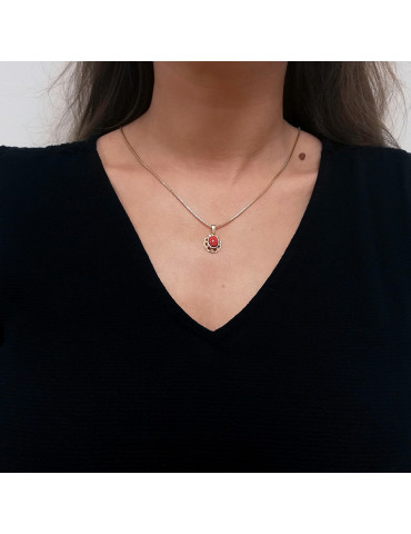 ZŁOTY WISIOREK OWAL Z KORALEM PR. 585