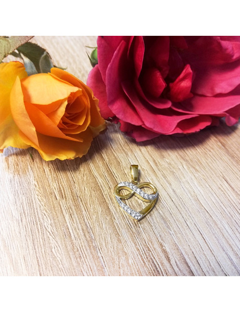 ZŁOTY WISIOREK SERCE ZNAK NIESKOŃCZONOŚCI INFINITY Z CYRKONIAMI PR. 333