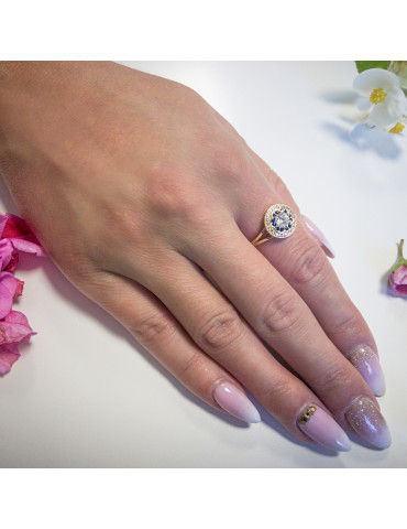 ZŁOTY PIERŚCIONEK OKRĄGŁY Z SZAFIRAMI PR. 585