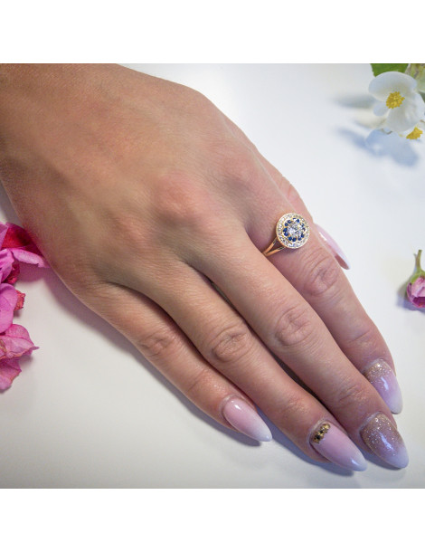 ZŁOTY PIERŚCIONEK OKRĄGŁY Z SZAFIRAMI PR. 585