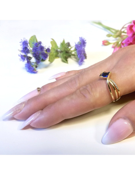 ZŁOTY PIERŚCIONEK ZARĘCZYNOWY Z SZAFIREM PR. 585