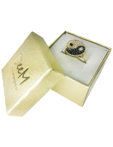 ZŁOTY PIERŚCIONEK TAI CHI - YIN YANG Z CZARNYMI CYRKONIAMI PR. 585