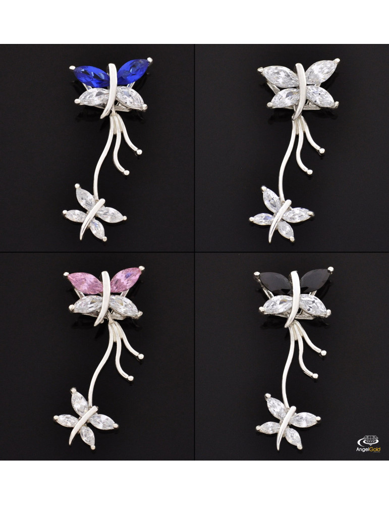 SREBRNY WISIOREK MOTYLEK Z CYRKONIAMI PR. 925 RÓŻNE KOLORY