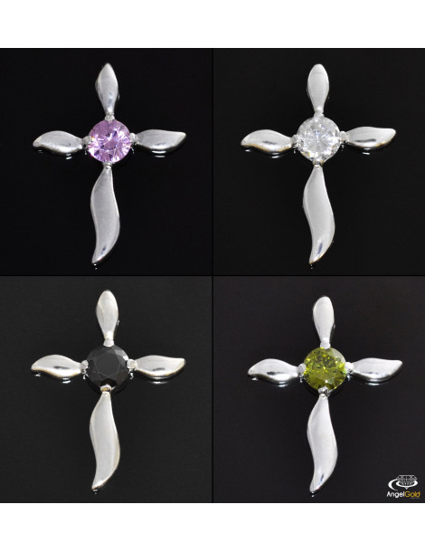 SREBRNY KRZYŻYK OZDOBNY Z CYRKONIĄ PR. 925 - RÓŻNE KOLORY