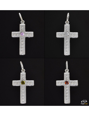 SREBRNY KRZYŻYK OZDOBNY Z CYRKONIĄ PR. 925 - RÓŻNE KOLORY