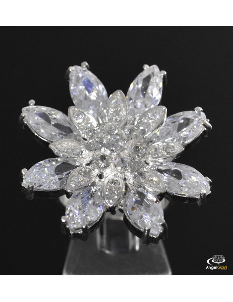 OKAZAŁY PIERŚCIONEK KWIAT Z CYRKONIAMI ZE SREBRA PRÓBY 925