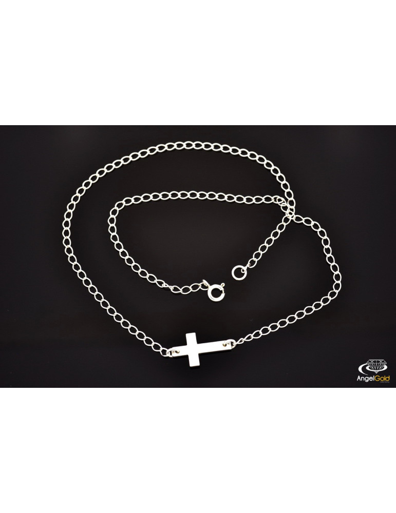 SREBRNY NASZYJNIK ŁAŃCUSZEK Z KRZYŻYKIEM PR. 925 + GRAWER GRATIS