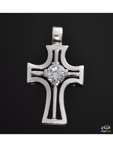 SREBRNY KRZYŻ OZDOBNY Z DUŻĄ CYRKONIĄ PR. 925