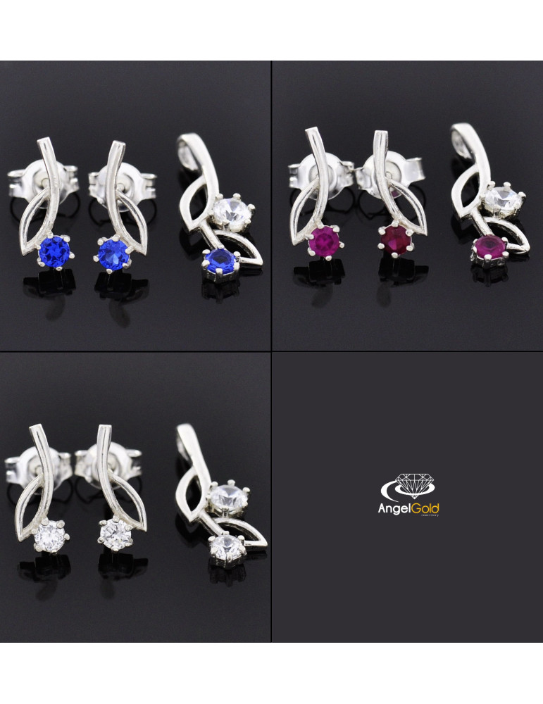 SREBRNY KOMPLET KWIATKI Z CYRKONIAMI PR. 925 - RÓŻNE KOLORY