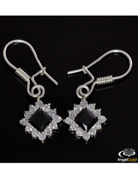 SREBRNE KOLCZYKI WISZĄCE NA BIGLU Z CZARNYMI CYRKONIAMI PR. 925