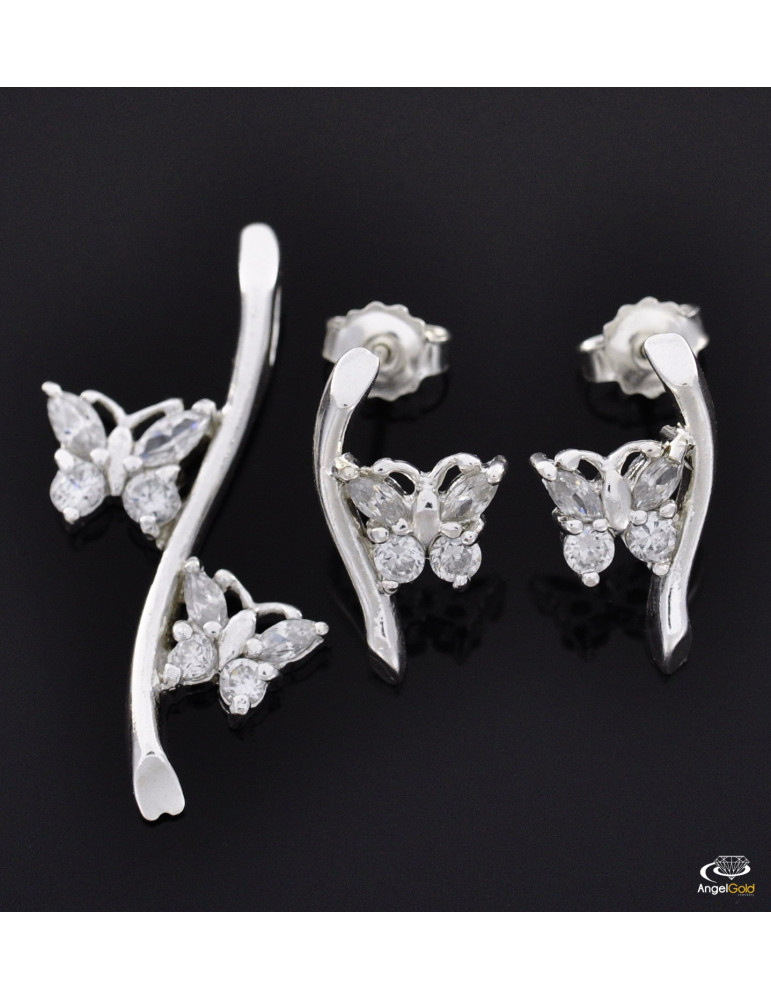 SREBRNY KOMPLET MOTYLKI Z CYRKONIAMI PR. 925