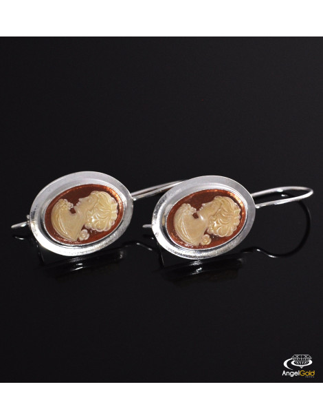 SREBRNE KOLCZYKI KAMEA Z DAMĄ NA BIGLU PR. 925