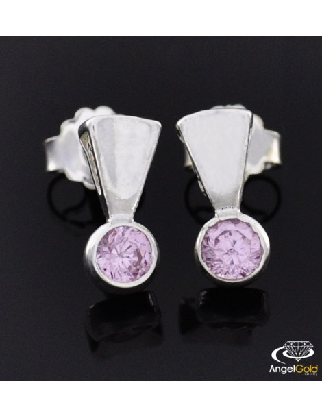 SREBRNE KOLCZYKI NA SZTYFT Z RÓŻOWYMI CYRKONIAMI PR. 925