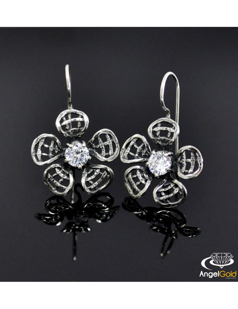 SREBRNE KOLCZYKI DUŻE KWIATY NA BIGLU Z CYRKONIAMI PR. 925