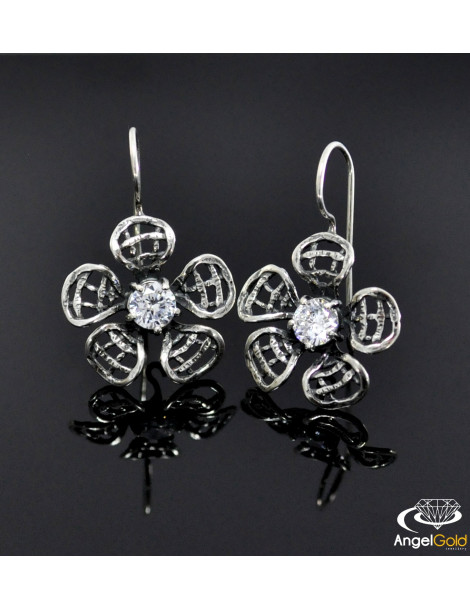 SREBRNE KOLCZYKI DUŻE KWIATY NA BIGLU Z CYRKONIAMI PR. 925