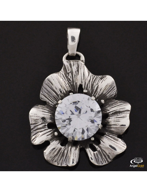 SREBRNY WISIOREK DUŻY KWIAT Z CYRKONIĄ PR. 925