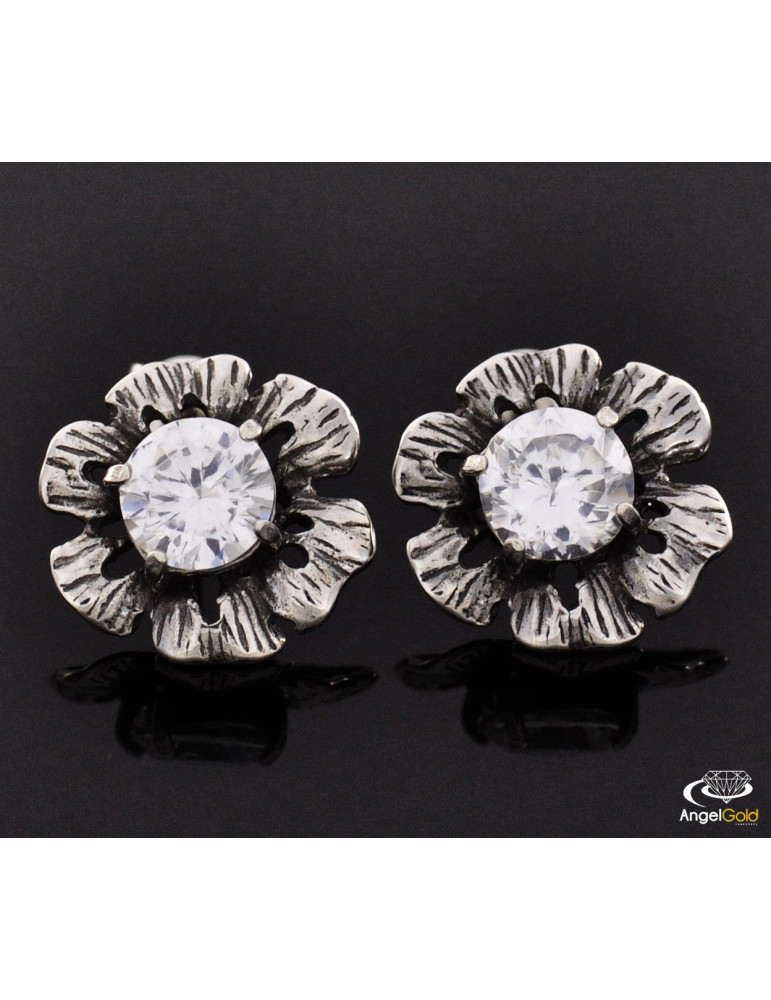 SREBRNE KOLCZYKI DUŻE KWIATY NA SZTYFT Z CYRKONIAMI PR. 925