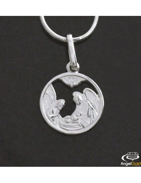 SREBRNY MEDALIK Z ANIOŁKAMI NA CHRZEST PR. 925 + GRAWER GRATIS!
