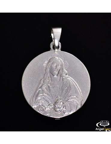 SREBRNY DWUSTRONNY MEDALIK SZKAPLERZ Z MATKĄ BOSKĄ I JEZUSEM PR. 925