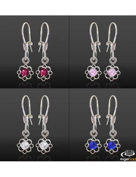 SREBRNE KOLCZYKI KWIATKI NA BIGLU - RÓŻNE KOLORY