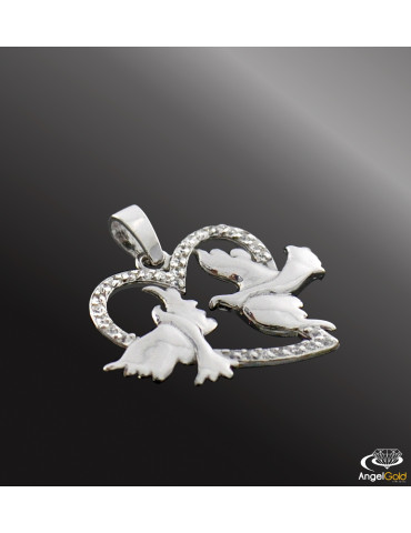 SREBRNY WISIOREK SERDUSZKA Z GOŁĄBKAMI Z CYRKONIAMI PR. 925