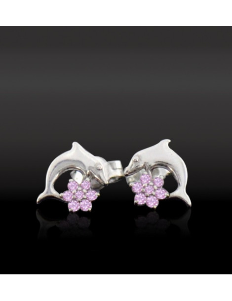 SREBRNE KOLCZYKI DELFINKI NA SZTYFT - RÓŻNE KOLORY