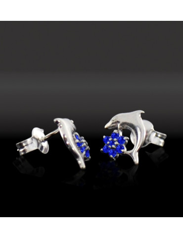 SREBRNE KOLCZYKI DELFINKI NA SZTYFT - RÓŻNE KOLORY