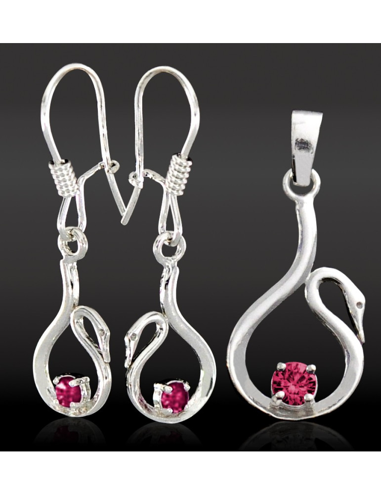 SREBRNY KOMPLET ŁABĘDZIE PR. 925 RÓŻNE KOLORY