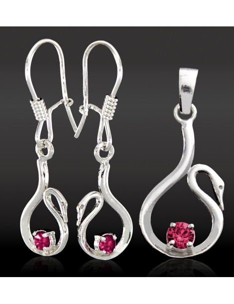 SREBRNY KOMPLET ŁABĘDZIE PR. 925 RÓŻNE KOLORY