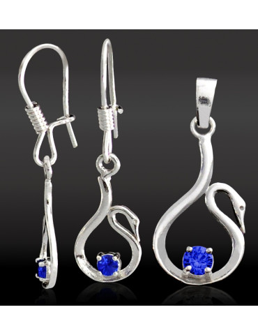 SREBRNY KOMPLET ŁABĘDZIE PR. 925 RÓŻNE KOLORY