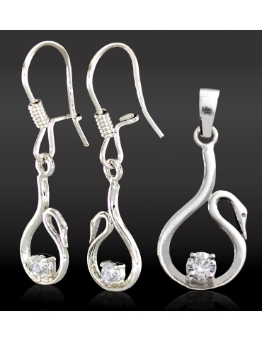 SREBRNY KOMPLET ŁABĘDZIE PR. 925 RÓŻNE KOLORY