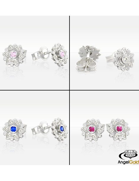 SREBRNE KOLCZYKI Z CYRKONIAMI NA SZTYFT - RÓŻNE KOLORY