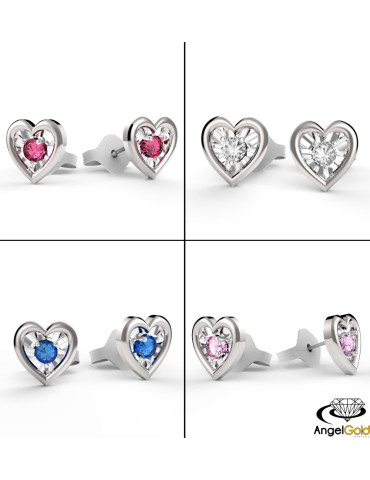 SREBRNE KOLCZYKI SERDUSZKA Z CYRKONIAMI NA SZTYFT - RÓŻNE KOLORY