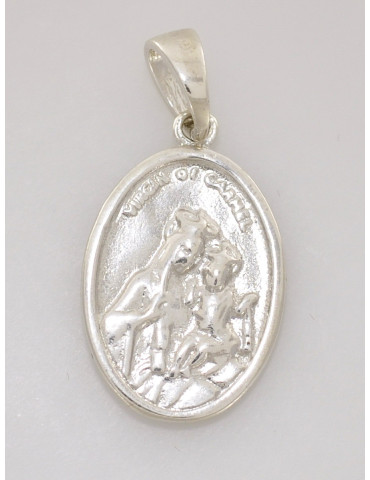 SREBRNY DWUSTRONNY MEDALIK SZKAPLERZ Z MATKĄ BOSKĄ I JEZUSEM PR. 925