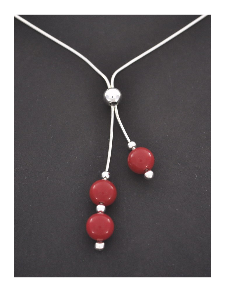 SREBRNY NASZYJNIK Z KORALOWYMI KULKAMI PR. 925