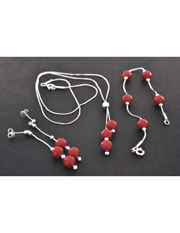 SREBRNY NASZYJNIK Z KORALOWYMI KULKAMI PR. 925