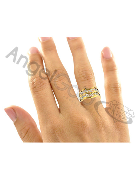 SZEROKI PIERŚCIONEK ZARĘCZYNOWY FALE ZE ZŁOTA PRÓBY 585