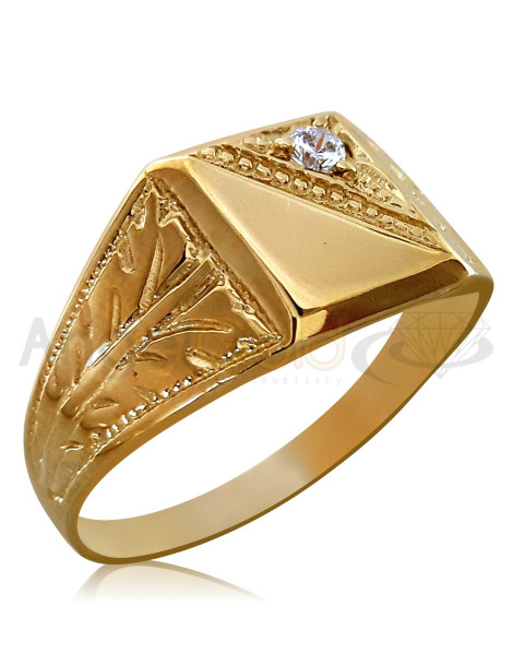 ZŁOTY SYGNET Z NACIĘCIAMI I CYRKONIĄ PR. 585